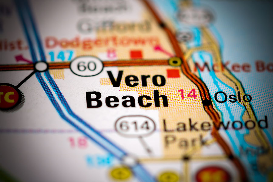 Map showing Vero Beach location on Florida's Treasure Coast